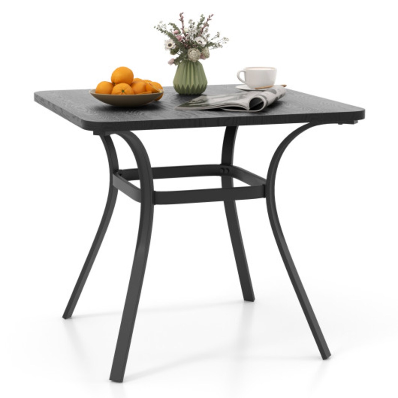 32" Square Outdoor Grey Metal Patio Dining Table for 4 with Wood-Like Top and Frame